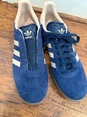adidas Men’s Navy Blue Suede Sneakers with White Stripes